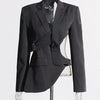 TWOTWINSTYLE Hollow Out Backless Slimming Blazers For Women Notched Collar Long Sleeve Spliced Button Irregular Blazer Female