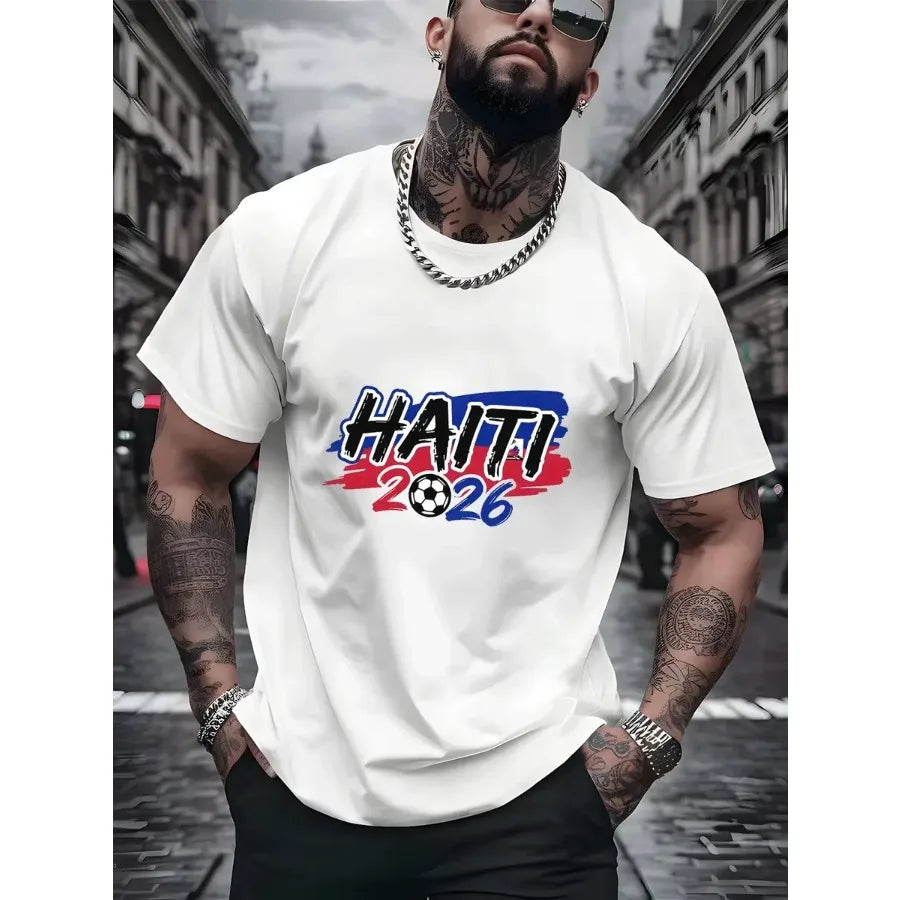 【New Arrival】Men Haiti 2026 Soccer Fan T-Shirt Red Short Sleeve Crewneck Tee Haitian Football Flag Inspired Tops