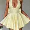 Women Halter Neck Short Dress Summer Jacquard Big Bow Backless Bandage Elegant Evening Party Dresses for Cocktail Prom Wedding