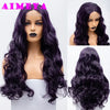 AIMEYA Dark Purple Wig Long Silky Straight Synthetic Lace Front Wig Natural Hairline Daily Wear Cosplay Purple Lace Front Wig