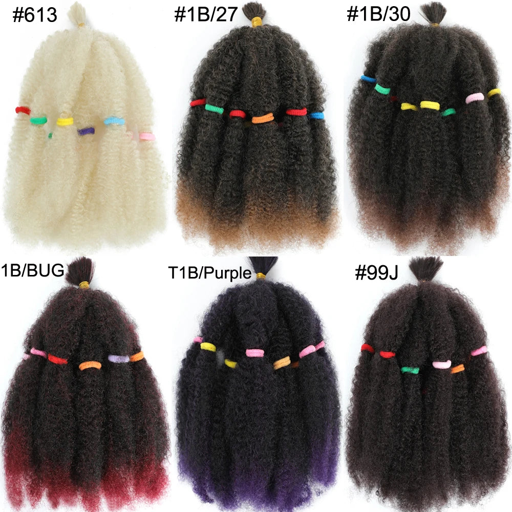 Afro Kinky Curly Hair Bulk Synthetic 12inch Ombre Marley Twists Braiding Hair #1B 4 27 30 33 99J Green Ombre Purple Brown Colors
