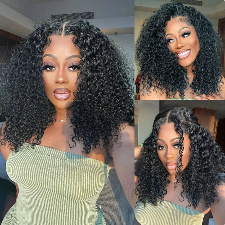 Glueless Wig Short Kinky Curly Bob Wig 12A Malaysian Lace Front Human Hair Wigs Wet And Wavy Water Wave Bob Wig 13x4 Frontal Wig