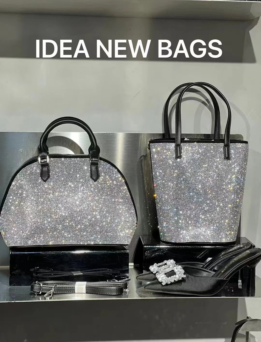 Luxury Crystal Shiny Rhinestone Diamond Bucket Bag Female Bling Evening Bag Lady Purse Women's Handbag Shoulder Messenger Bag