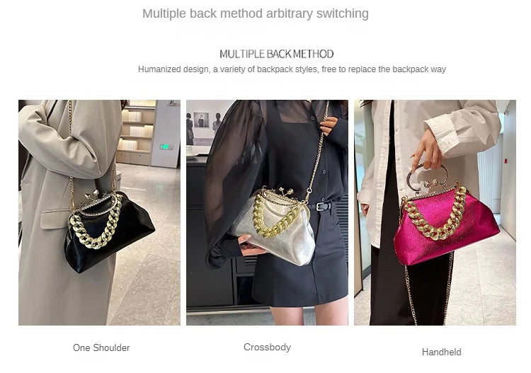 2024 Luxury Women Gold Green Chain Messenger Bags PU Leather Shoulder Bags Shell Clip Designer Handbag And Purse Wedding Clutch