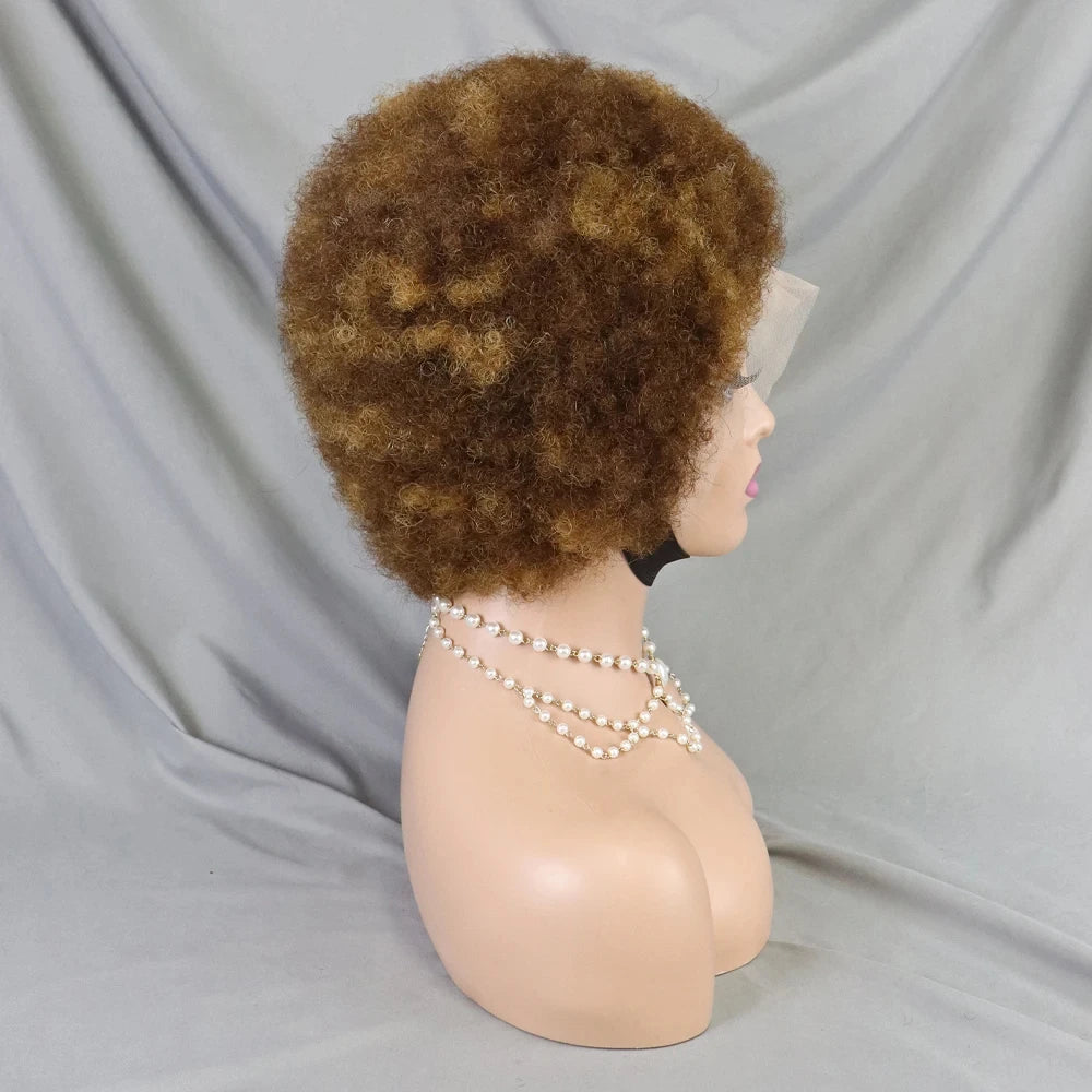 MALAIKA Kinky Curly Short Lace Front Wig Afro Bob Human Hair Natural Hairline 13X4 Lace Frontal Glueless Human Hair Wigs