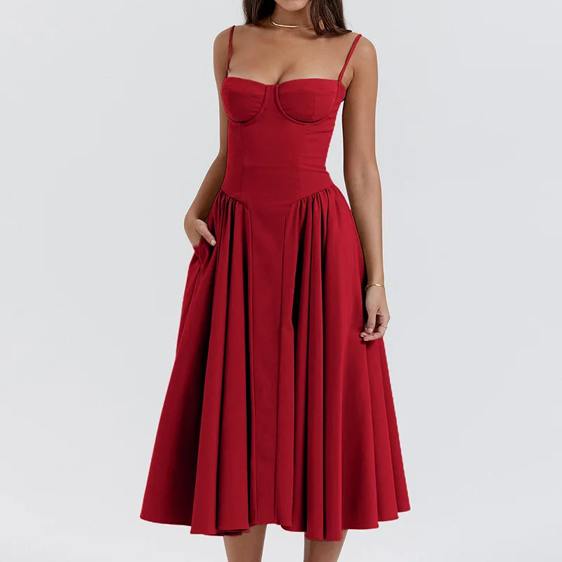 2024 Summer Sexy Spaghetti Strap Long Dresses Slim French Vintage Elegantes Style Suspender Party Dress Vestidos Robes Longues