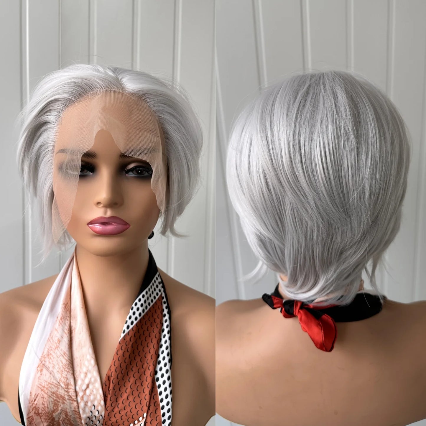 RDY Pixie Cut Short Bob Wig Silver Grey Synthetic Lace Front Wig Gluless Layered Straight Hair Frontal Lace Wigs for Women Daily