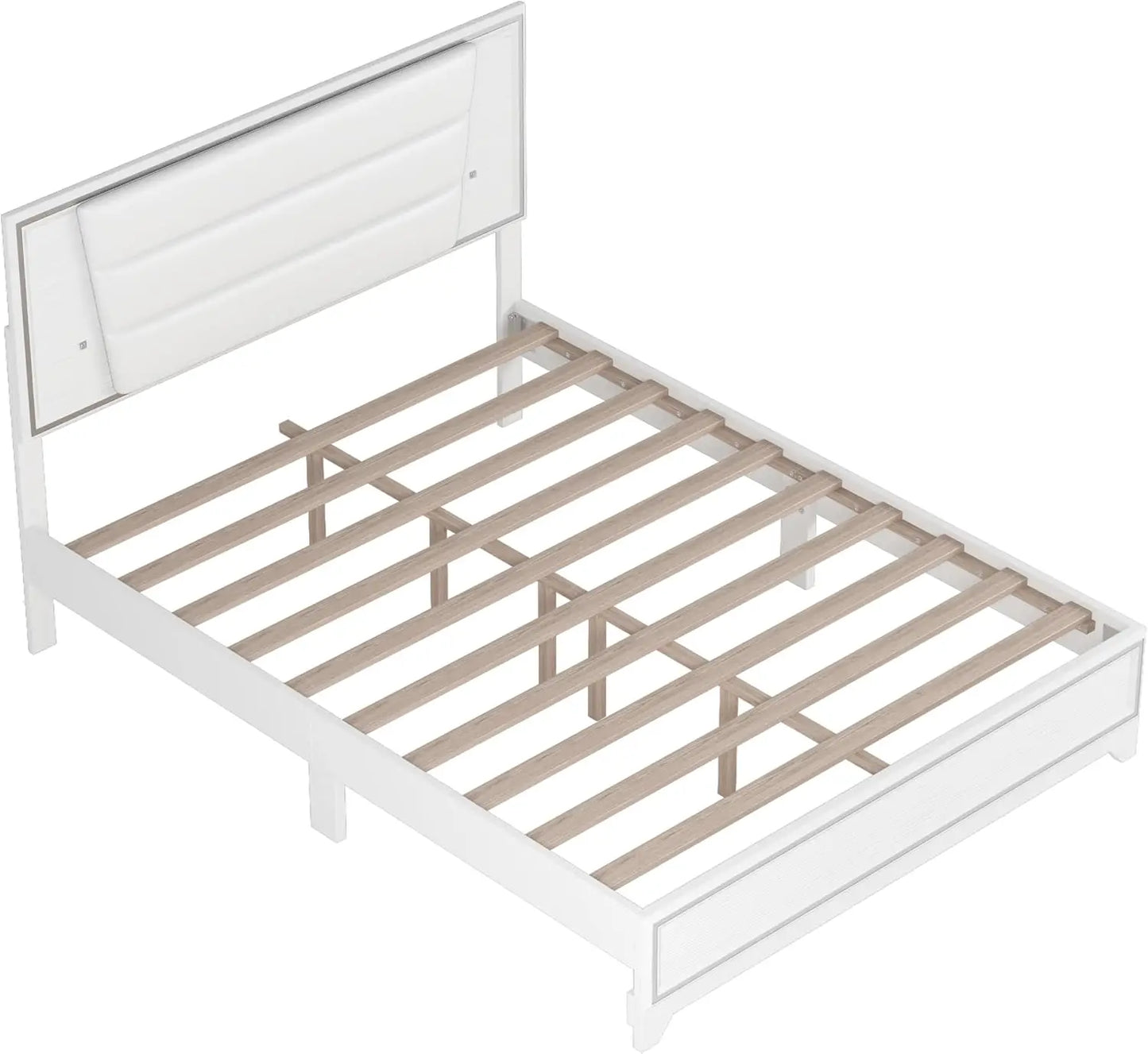 3 Pieces Bedroom Sets Queen Size Upholstered Bed with LED Lights, Nightstands, 3 Piece Wood Bedroom Furniture Set, White