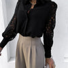 White Sexy Lace Hollow Out Women Blouse Autumn 2025 Spring Black Top Vintage Button Up Shirts Long Sleeve Mesh Design Tops 19948