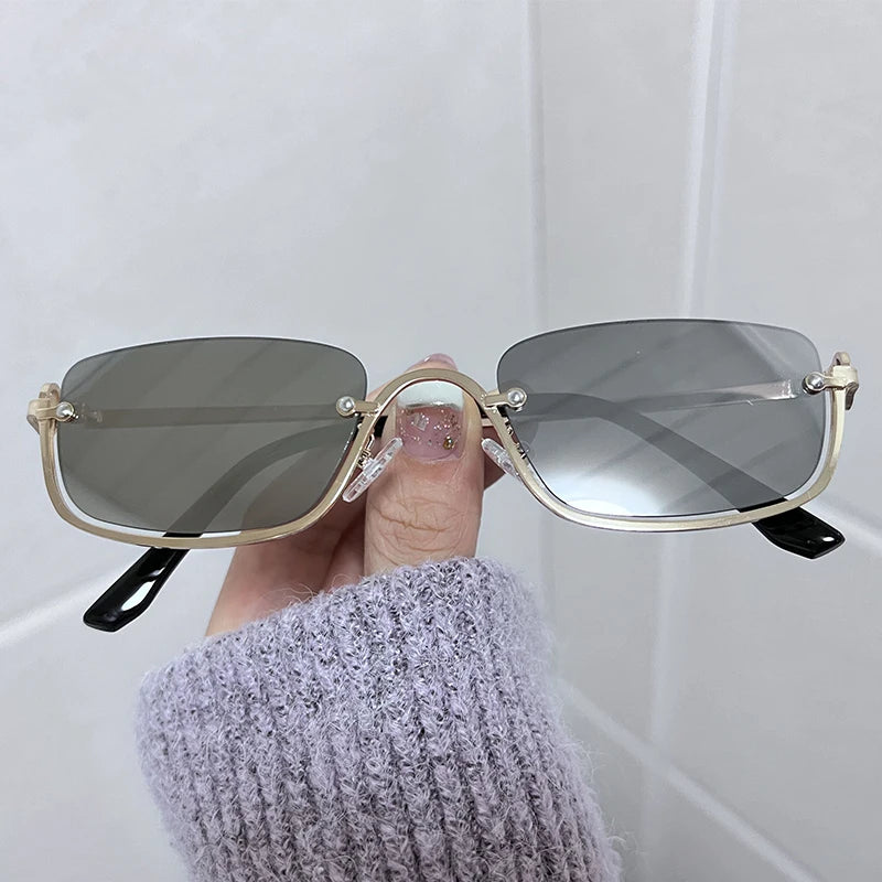 Half Frame Square Sunglasses for women Luxury Brand Small Metal Retro Rectangle Black Sun Glasses Woman Fashion Eyewear