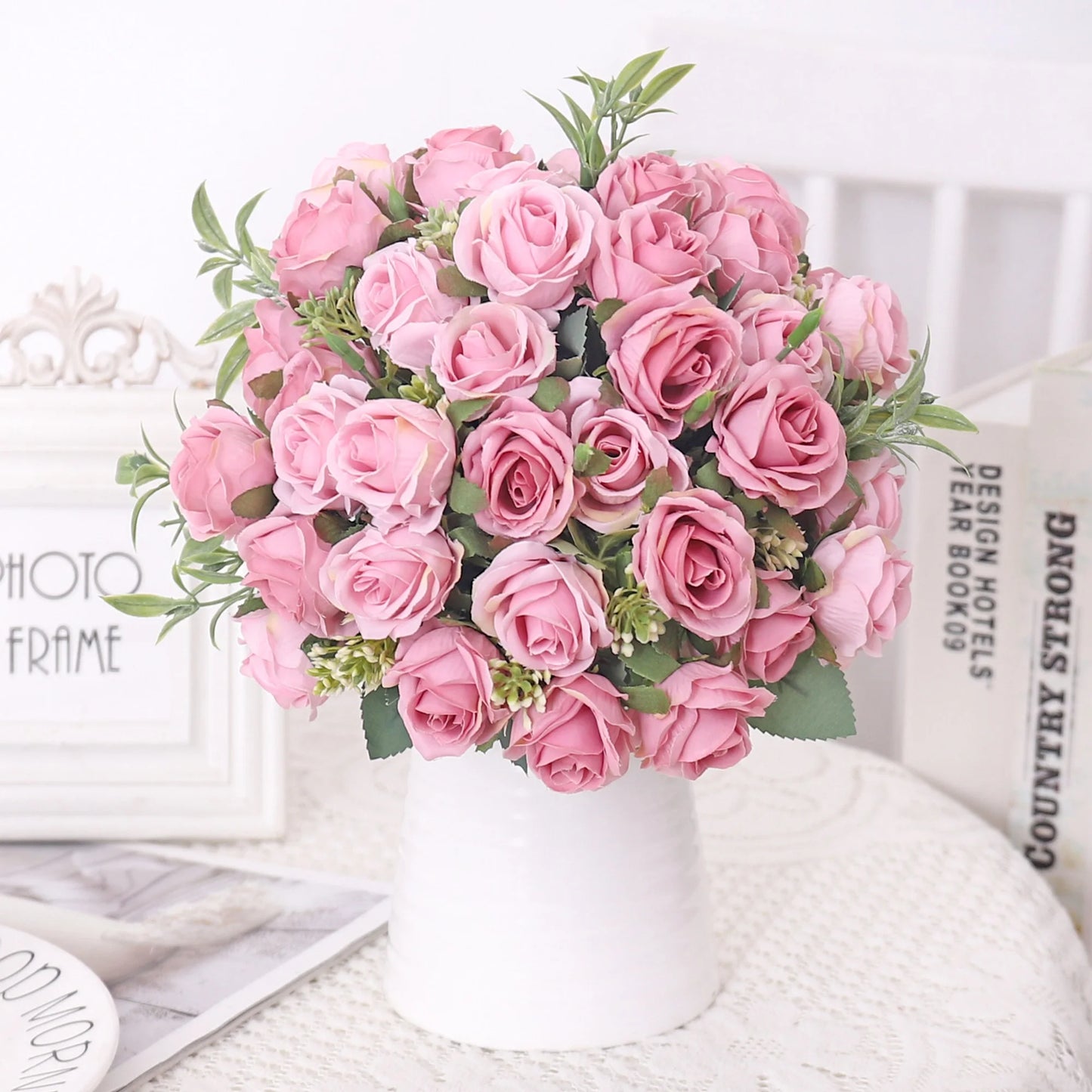 Artificial Flowers Silk Rose Bouquet Leaves Fake Flower For Vase Party Home Table Wedding Valentine's Day Gift Decoration