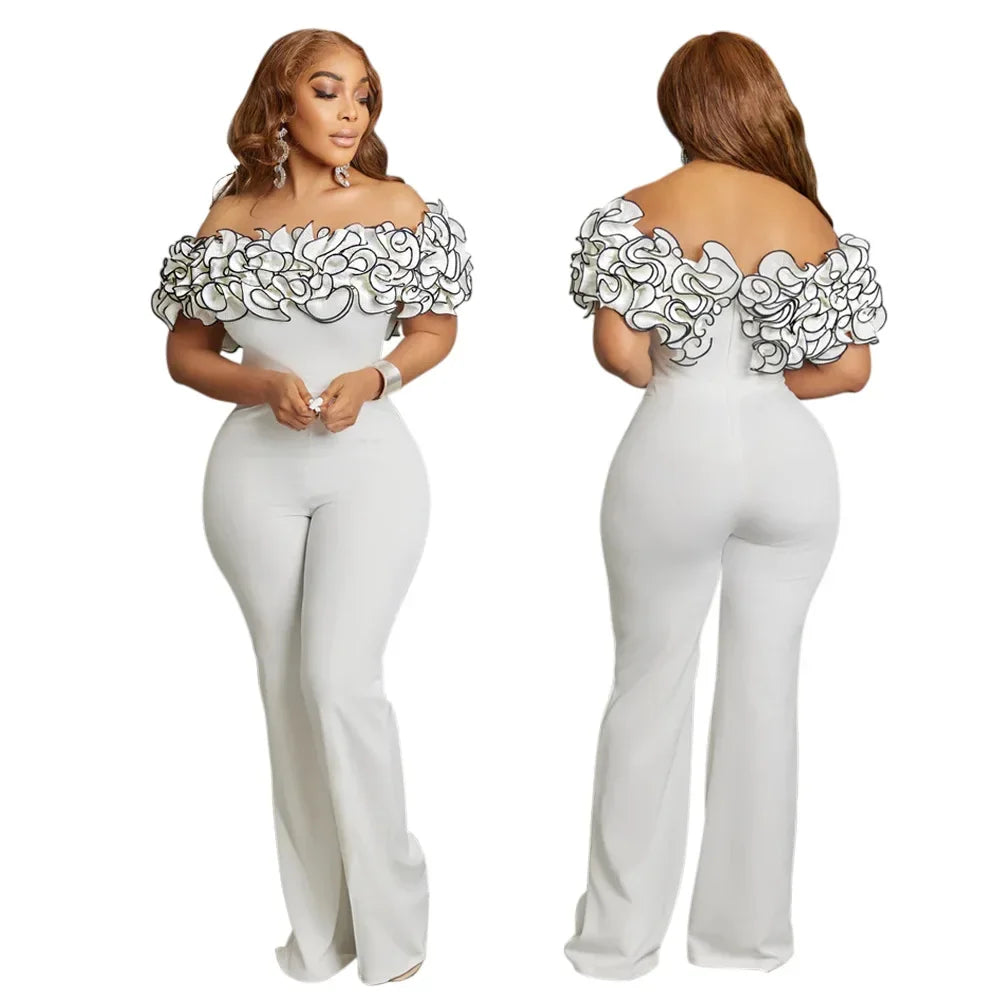 Sexy Slash Neck Slim Fit Jumpsuit for Woman Jumpsuits Rose One Piece Women Club Overalls Celebrities Outfits Party Sexy Rompers