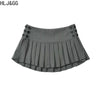 HLJ&GG Fashion Stripe Patchwork Two Piece Sets For Women Preppy Style Polo-neck Button Slim Shirts + Pleated Mini Skirts Outfits