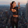 FAGADOER Sexy Lace See Through 2 Piece Sets Woman Outfit Hollow Out Crop Top + Flare Pants Female Y2K Streetwear Summer Spring