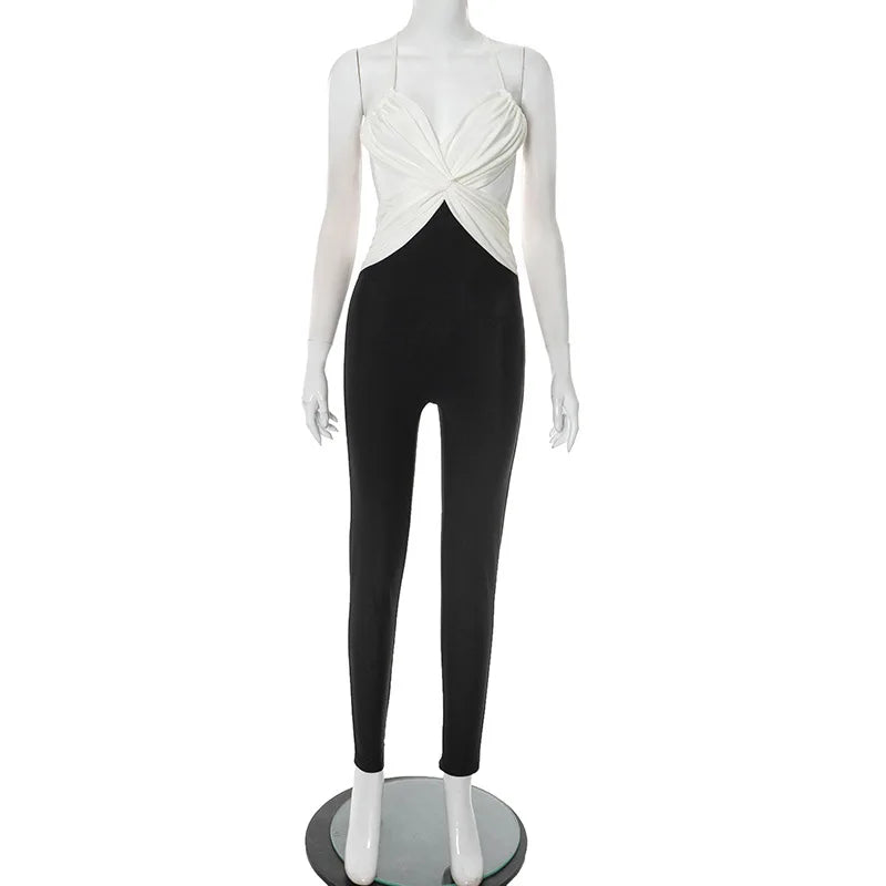 Nsauye High Waisted Bodycon Women Sexy One Pieces Fashion Y2K V Neck Jumpsuit Top Summer 2025 Club Overalls Bodysuit Low Cut Out