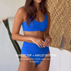 BEACHCICI Bikini 2 Piece Set Women Summer Casual Sexy Solid Tank Backless Round Neck High Waist Slim Vacation Beach Swimsuit