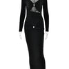 Articat Sexy Hollow Out Long Sleeved Elastic Tight Dress Women Pleats Double Layered Female Vestidos Elegant Party Evening Dress
