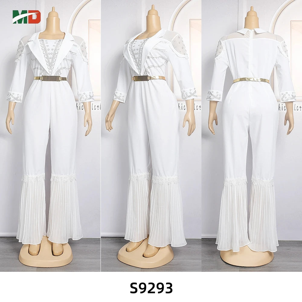 MD New African Women Long Jumpsuit 2023 Spring Summer Wedding Party Rompers Pants Set Dubai Turkey Ladies Dashiki Ankara Outfit