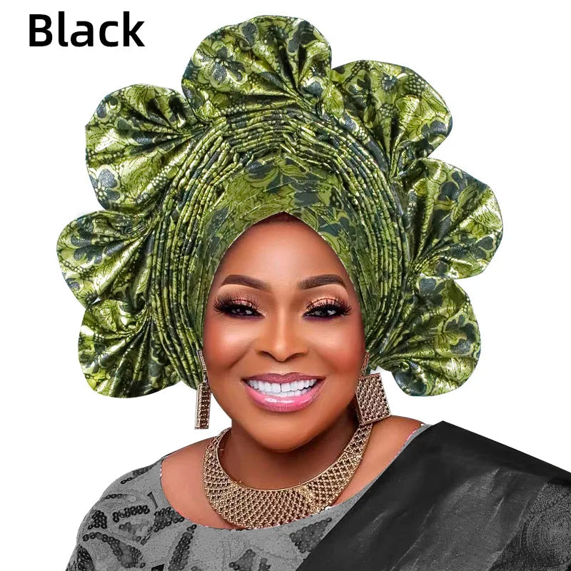 Already Made Turban Cap for Women Nigerian Wedding Headpiece African Auto Gele Headtie Aso Oke Headgear Bonnet Head Wrap Hijab