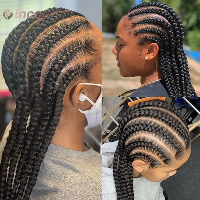 Wear and Go Glueless Wig Synthetic Full Lace Cornrow Braided Wigs Jumbo Box Braids Wig For Black Women Faux Locs Braiding Wigs