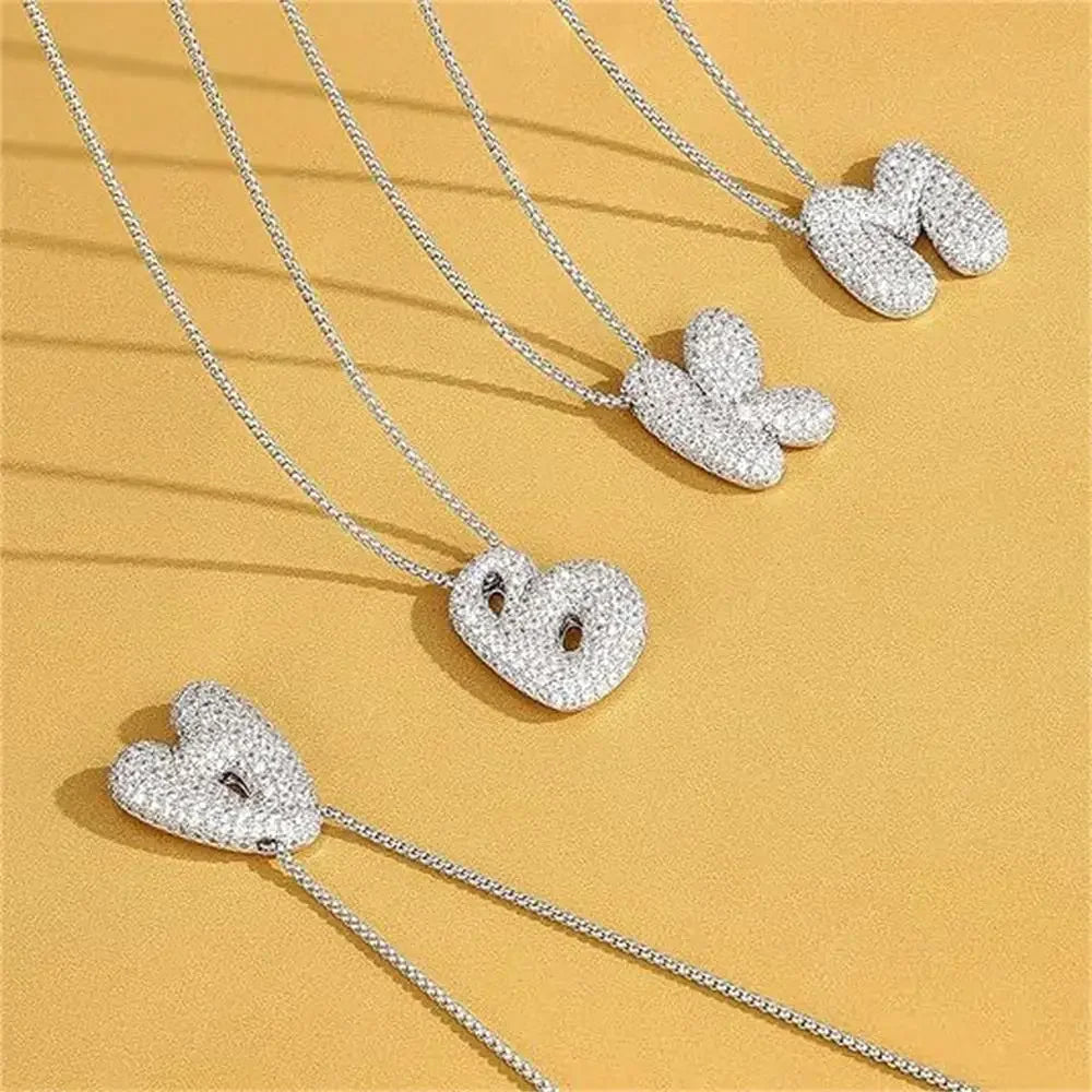 18K Gold Plated Waterproof Thick Bubble Alphabet Letter Clavicle Choker Necklace Sparkling Rhinestone Balloon Initial Jewelry