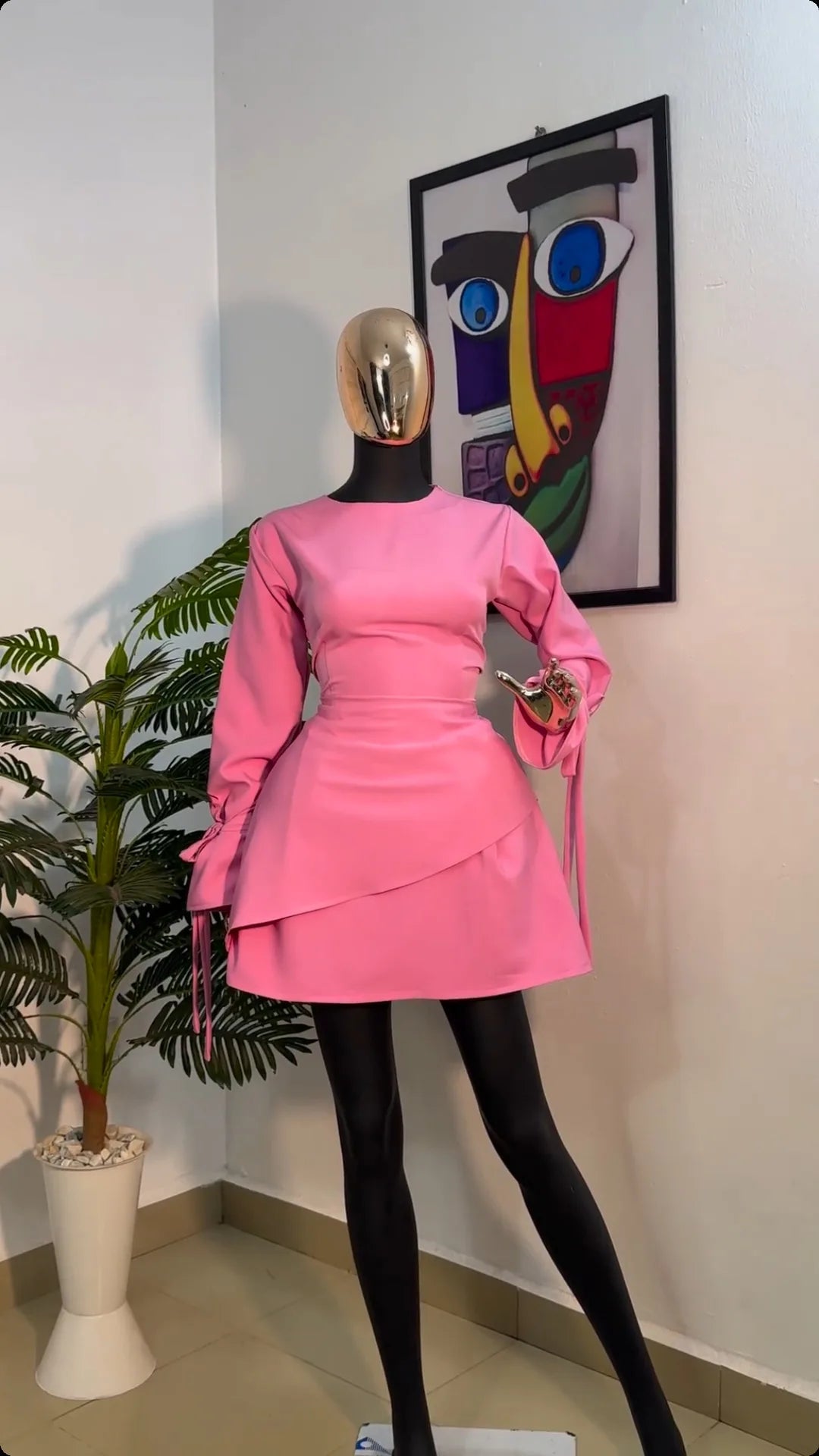CM.YAYA Women Tie Up Bow Long Sleeve O-neck Mini Dress 2025 Birthday Holiday Sexy Club Party Evening High Street A-Line Dresses