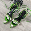 2024 Luxury Rhinestone Pointed Sandals Prom Super High Heel Sandals Slim Heel Dress Show Sandals Oversized 34-43 Women's Shoes