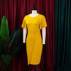 Dress Women Mid Length Dresses Green Slim Ruffles Bodycon Round Neck Short Sleeve Sexy Elegant Party High Waist Vestidos