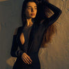 Ahagaga Sexy Club Sheath Women's Long Party Dresses Fashion Deep V-Neck Folds Solid Long Sleeves High Split Female Vestidos Robe