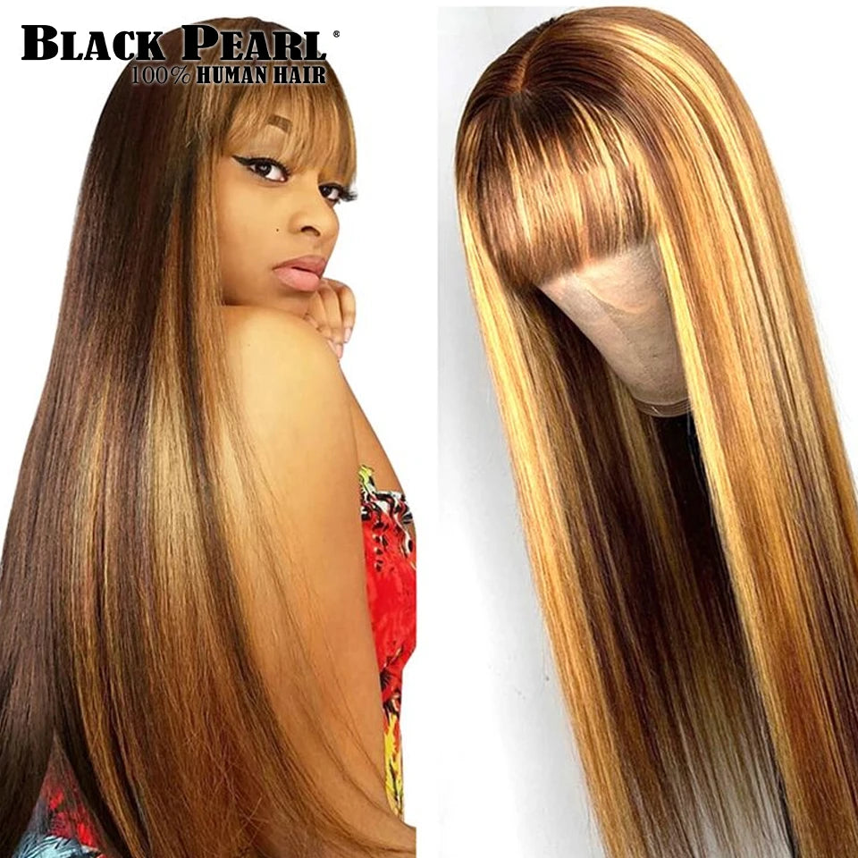 Ginger Straight 16- 28 Inch Human Hair Wigs With Bangs Full Machine Made Wigs Colored Blonde Burg Wigs Brazilian Remy Hair Wig