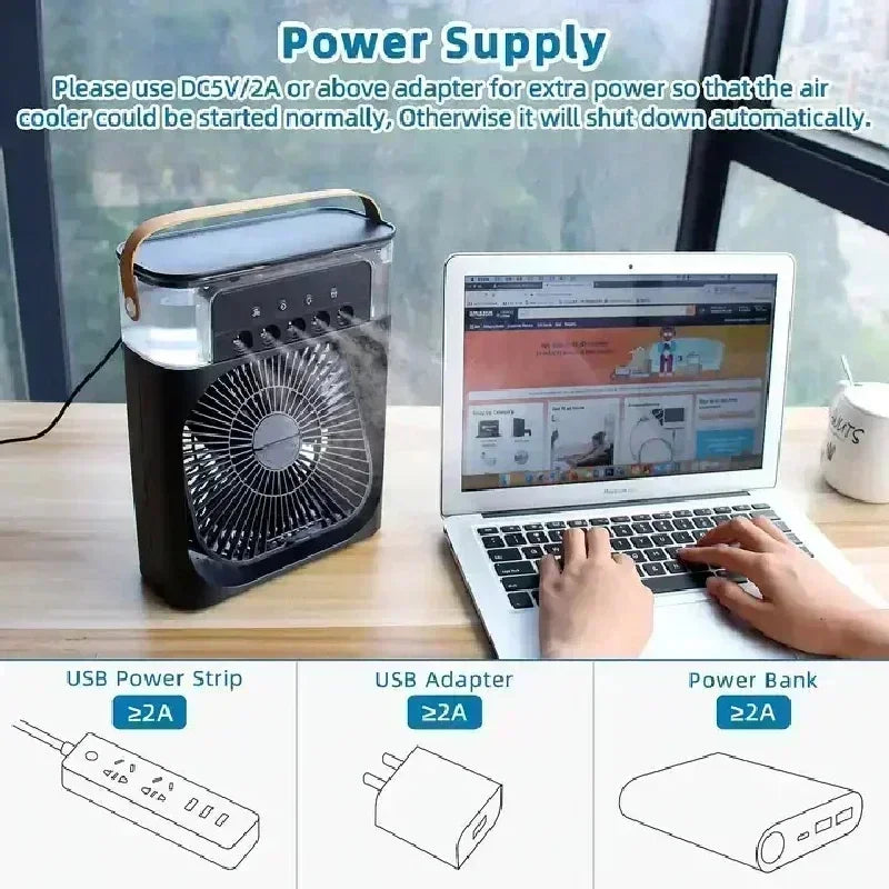 Ar condicionado portátil com luzes noturnas LED, 3 em 1 ventilador, pequeno refrigerador de ar, umidificador, casa fãs, Dropship
