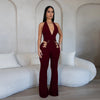 CM.YAYA Women V-Neck Backless Straight Sleeveless Flare Jumpsuits 2025 Summer Hollow Out Sexy One Piece Set Streetwear Outfits