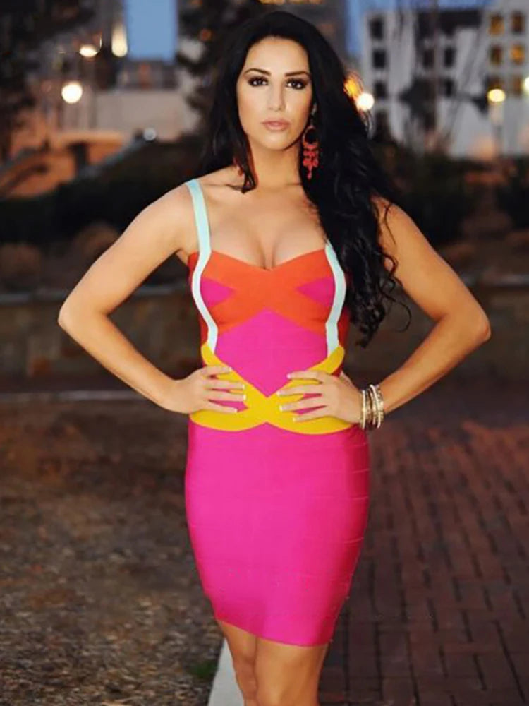 2025 New Women Sexy Spaghetti Strap Rayon HL Elastic Celebrity Bandage Dress Bodycon Mini Club Evening Party Dresses Drop Ship