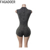 FAGADOER Spring Summer New Sexy Sleeveless Denim Rompers Women Button Zipper Cargo Pocket Patchwork Female Streetwear Overalls