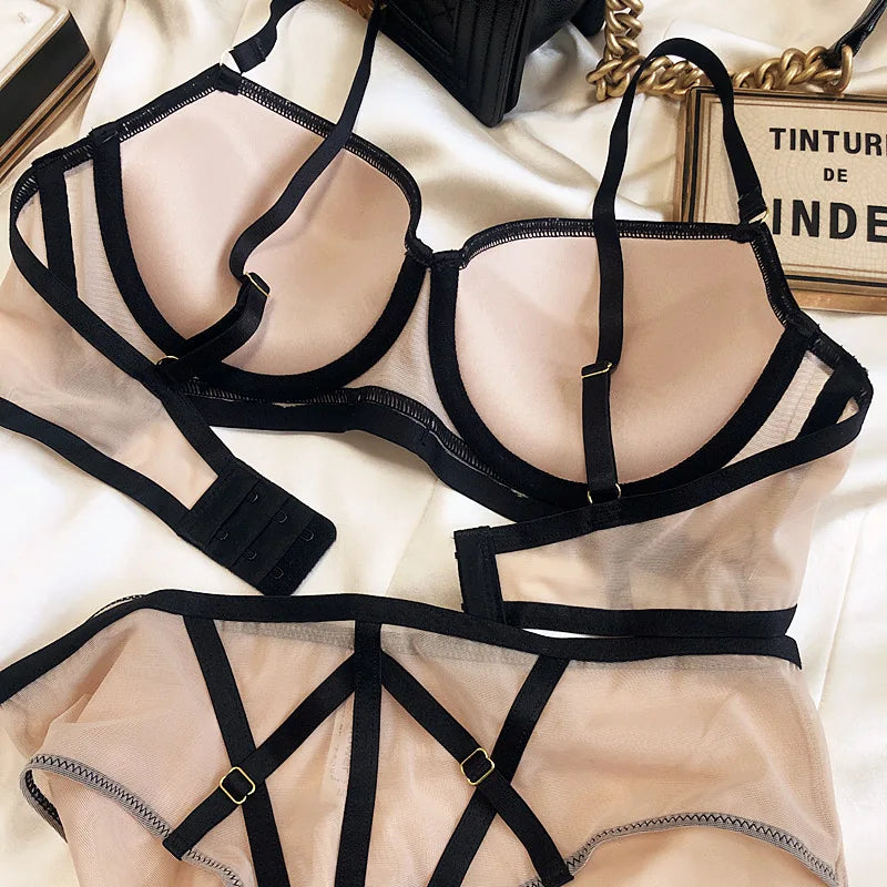 New Sexy Classic Bandage Push Up Bra Set for Women Underwear Europe Lace Splicing CD Cup Plus Size Brassiere Female Lingerie