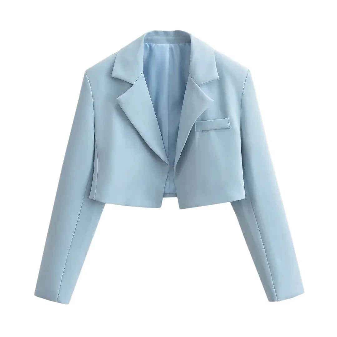 Autumn Notched Collar Open Stitching Blazer Vintage Women Full Sleeve High Waist Short Suit Cool Girl Coat Outwear