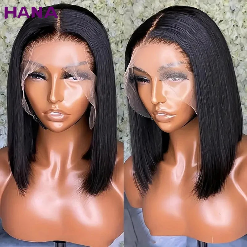 Ombre Ash Blonde With Brown Roots Colored Short Bob Wig 13x4 Lace Front Wig 180% Density Straight Human Hair Wig For Black Women