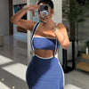 Weird Puss Summer Trend 2 Piece Set Women White Edging Strapless Tops+Shoulder Straps Dress Stretch Matching Streetwear Outfits