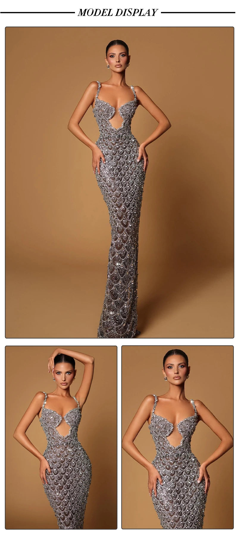 VC Sexy Deep V Plunge Neck Backless Sequins Mesh Sparkly Silver Maxi Long Dress Elegant Party Evening Outfits Vestido