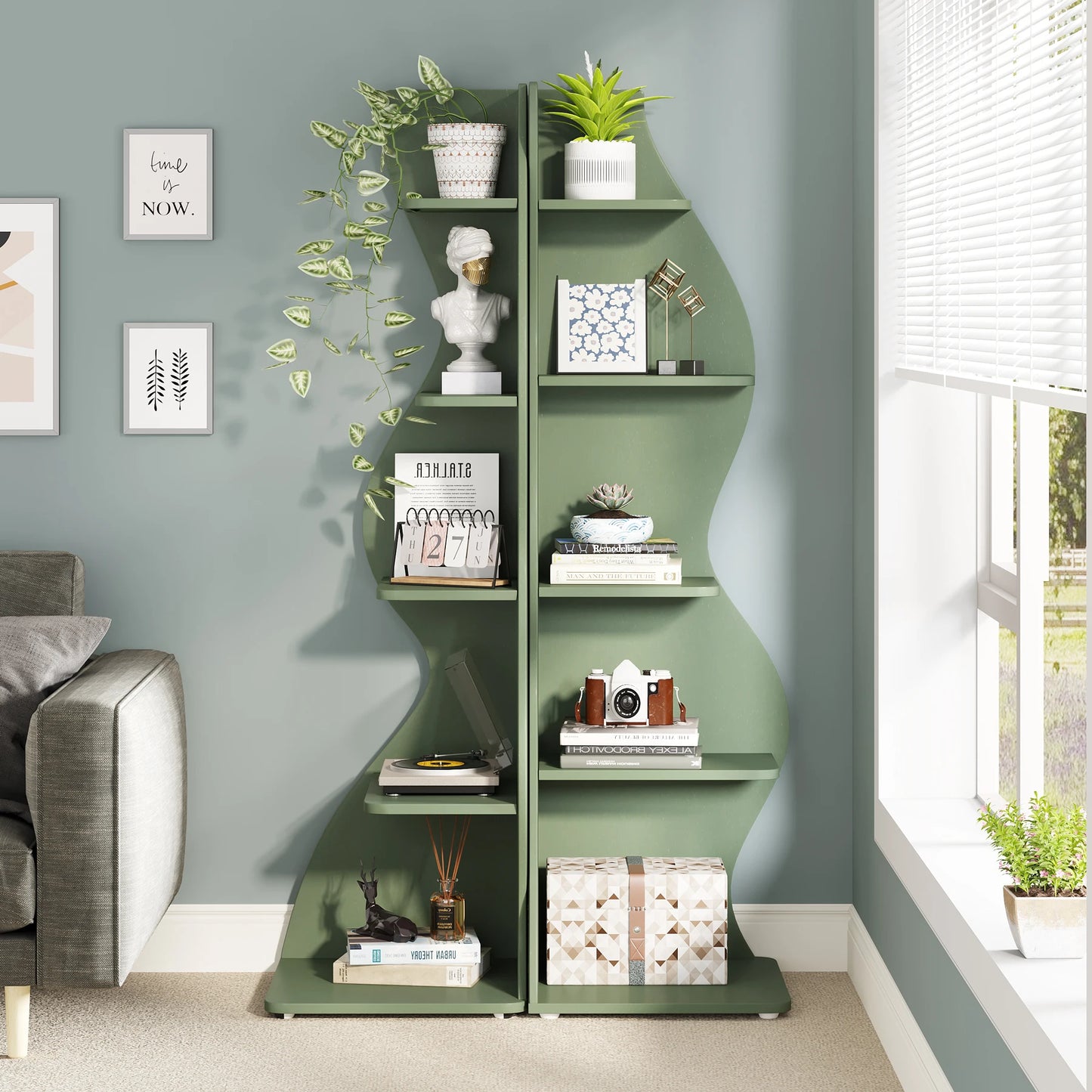 Tribesigns Corner Shelf, Modern 5-Tier Wall Corner Bookshelf, Stylish Corner Small Bookcase Storage Rack Plant Stand