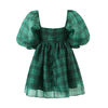 2024 Sweet Green Gingham Plaid Organza Ball Gown Dress Puff Sleeve Retro Women Swing Short Princess Robe Fairy Cake Vestidos