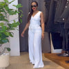 Two Piece Sets Women Pant Set Sleeveless V Neck Casual Pants Y2k Tops Wide Leg Long Pants High Waist Elegant Party Streetwear