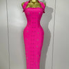 2025 Luxury Shining Diamonds Pearls Sleeveless Bodycon Bandage Long Dress Women Celebrate Evening Party Elegant Birthday Gowns