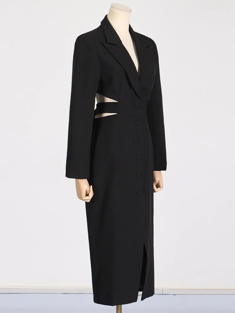 TWOTWINSTYLE Solid Hollow Out Patchwork Belt Blazers For Women Notched Collar Long Sleeve Spliced Single Breasted Blazer Female
