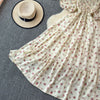 2024 New Summer Flower Print Long Dress Women Vintage Square Neck Ruched Chest Sash Bandage Sundress Party Vestidos