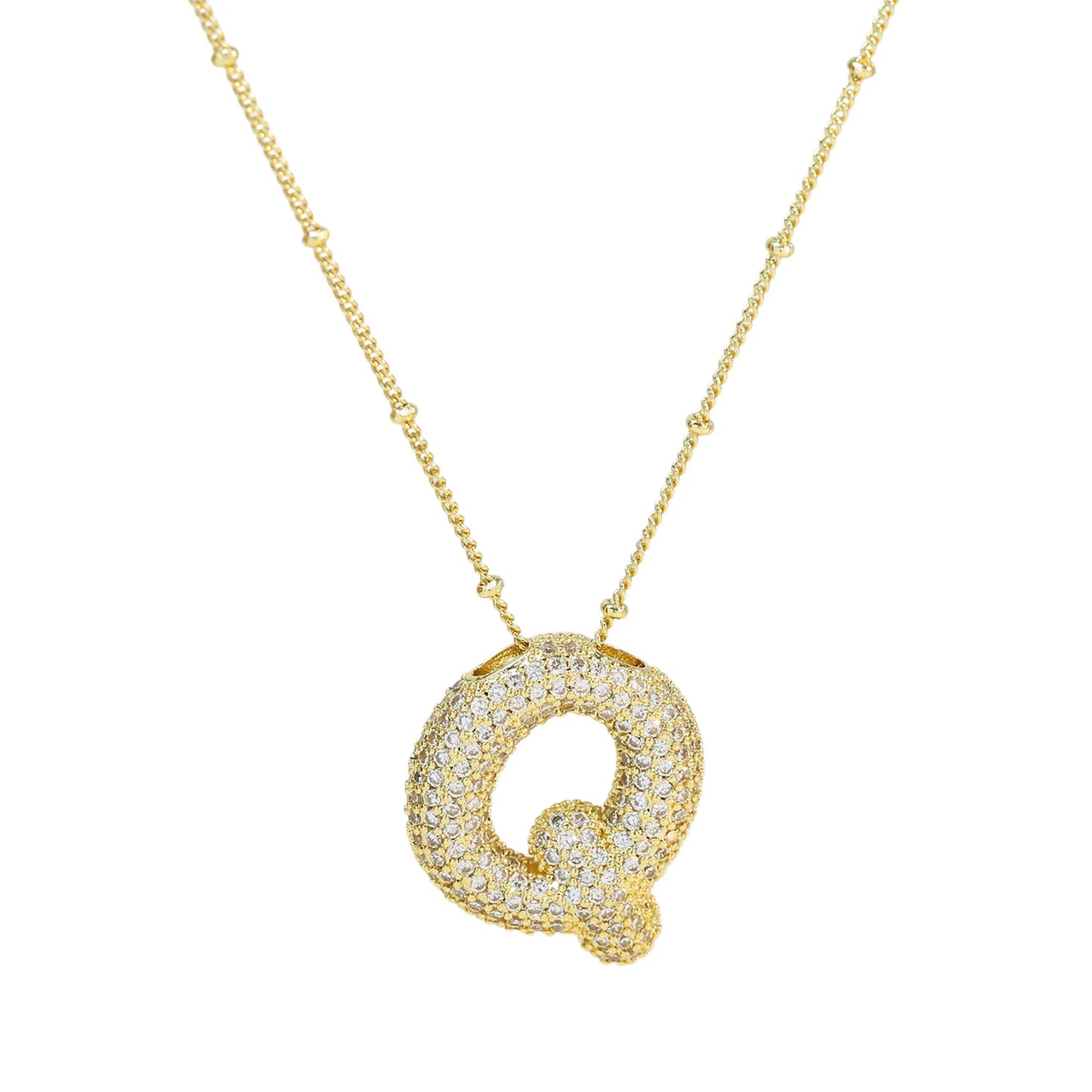 Cubic Zirconia Gold Plated  Bubble Alphabet Letter Necklace Monogram Necklace Balloon Initial Necklace Gifts for Women Girls