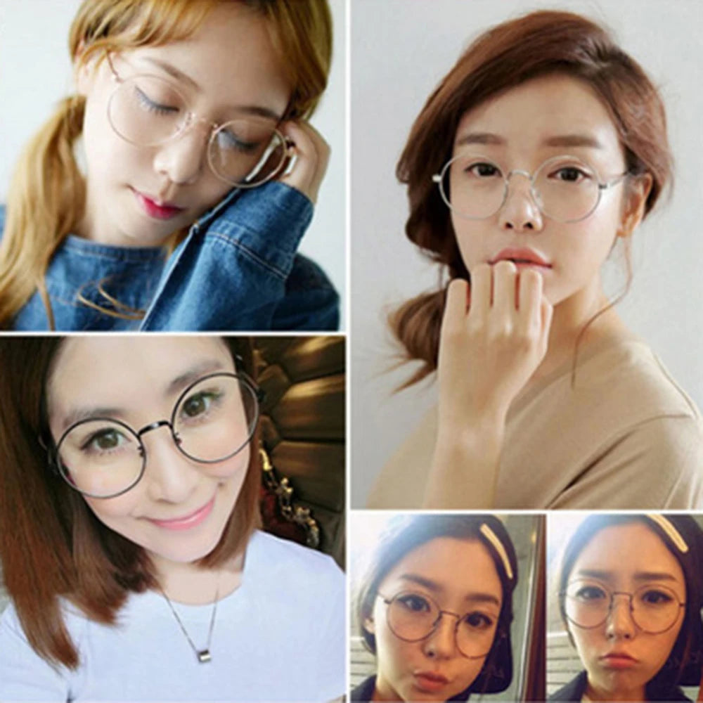 New Metal Frame Glasses Clear Round Lens Eye Glasses for Women Men Large Oversized Eyeware Harajuku Decorative Glasses Gifts