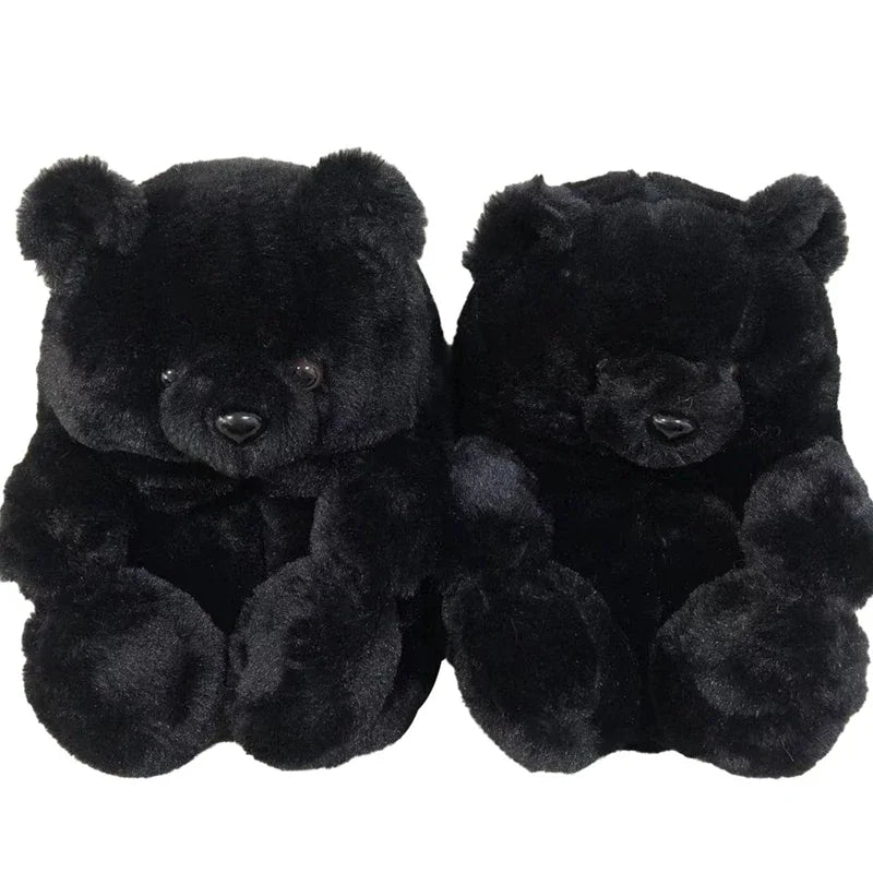 Cute Teddy Bear Plush Winter Slippers Wrapped in Heels Fun Indoor Floor Shoes Women's Gift Warm and Soft Cartoon Plush Animal Sl