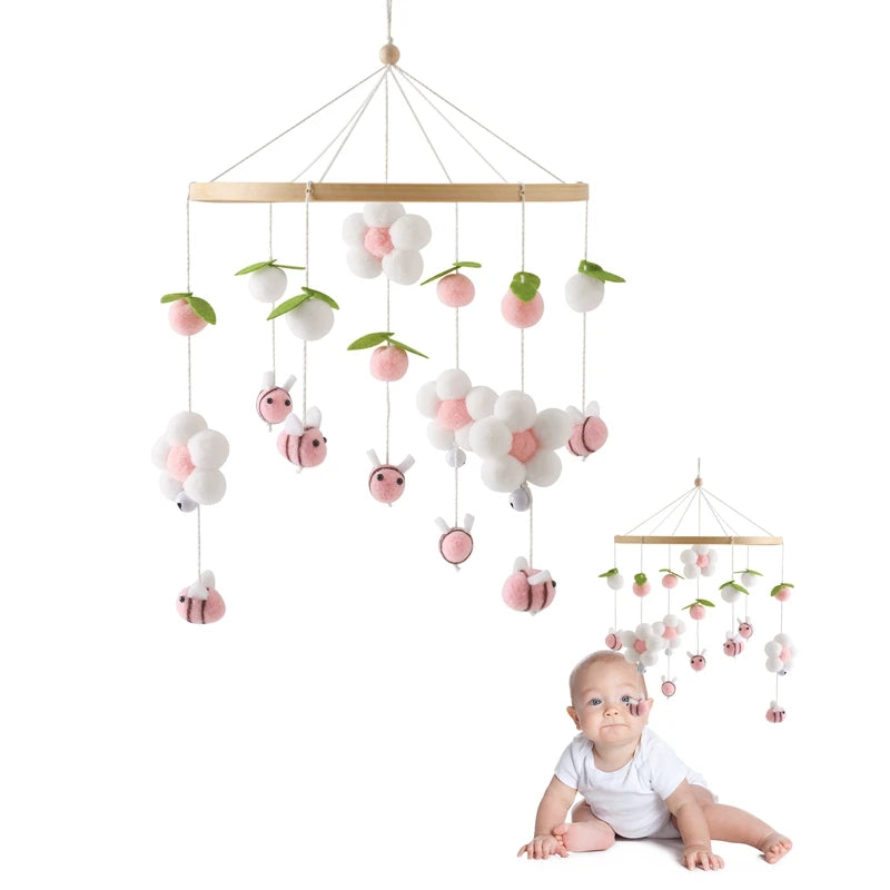 Baby Crib Mobile Bed Bell Rattle Toys Wooden Crochet Stars Pendant Bed Bell Toys Newborn Comfort Crib Bracket Hanging Toys Gifts