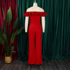 Luxury Jumpsuits & Rompers for Woman Off the Shoulder Ruffles Short Sleeve High Waisted Solid New Year 2025 Christmas Overalls